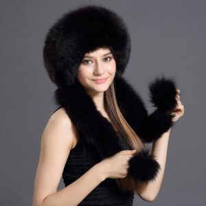 Womens Winter Hat Genuine Fur Trapper Russian Pom Cap